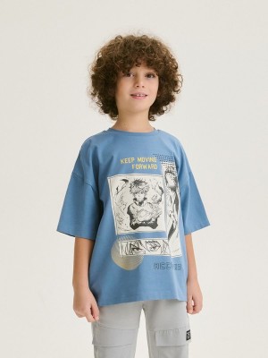 Reserved Baumwoll T-print T-shirts Jungen Grau Blau | VUM-894072