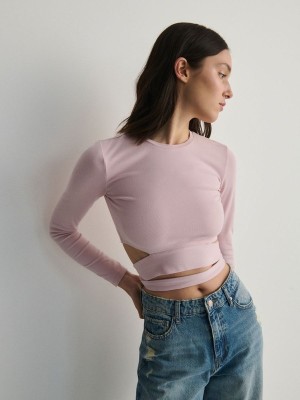 Reserved Blouse Tied At The Taille Hemd Damen Rosa | MSB-264158