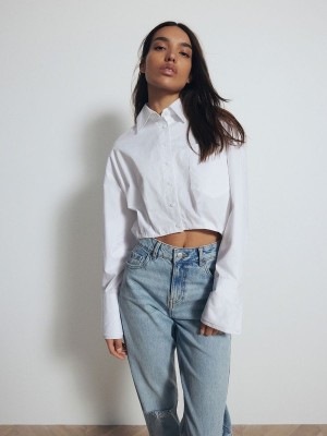 Reserved Cropped Baumwoll Hemd Damen Weiß | SUJ-504692