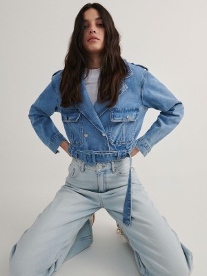 Reserved Cropped Denim With Jacken Damen Blau | ISM-807936