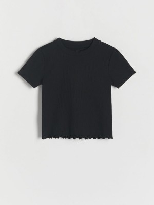 Reserved Cropped T-peplum Hem T-shirts Mädchen Schwarz | NJW-521879