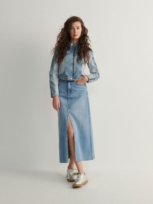 Reserved Denim Midi Röcke Damen Blau | PZE-835974