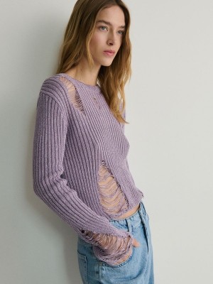 Reserved Distressed Pullover Damen Lavendel | TMO-034961