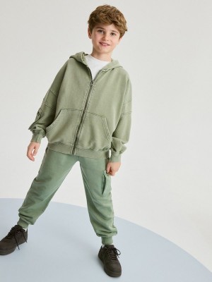 Reserved Do-up Mit Kapuze Jogging Top Pullover Jungen Grün | XSD-721590