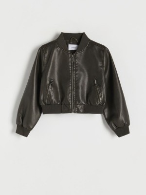 Reserved Faux Leder Bomber Jacken Mädchen Dunkelbraun | LPN-160498