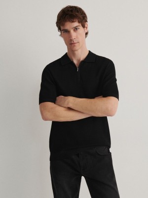 Reserved Jersey Polo Shirts Herren Schwarz | CBO-651847