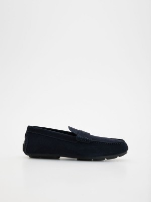 Reserved Leder Schuhe Herren Navy | LEN-918276