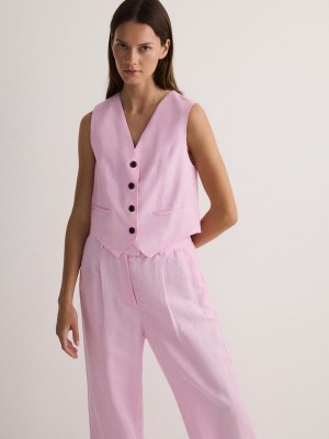 Reserved Linen Blend Weste Damen Rosa | QER-201349