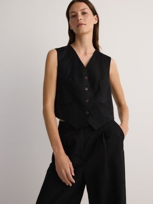 Reserved Linen Blend Weste Damen Schwarz | RVG-548932