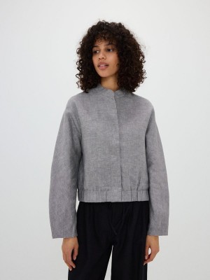 Reserved Linen Bomber Jacken Damen Hellgrau | NGX-945283