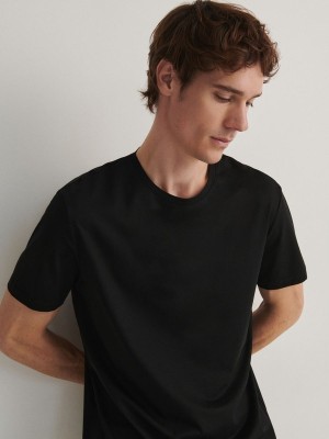 Reserved Lyocell Blend Plain T-shirts Herren Schwarz | WPT-839264