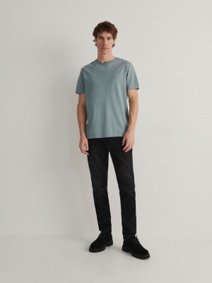 Reserved Lyocell Blend Plain T-shirts Herren Türkis | CEQ-643580