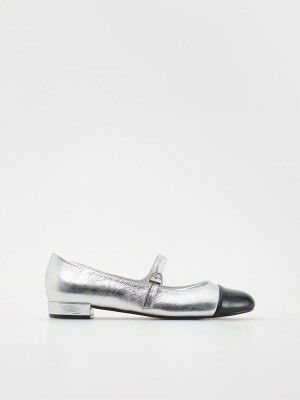 Reserved Metallic Ballerina Halbschuhe Damen Silber | AHD-132849