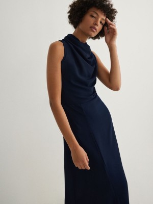 Reserved Midi Halter Kleid Damen Navy | KZA-138947