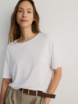 Reserved Modal Blend T-shirts Damen Weiß | QFM-921083