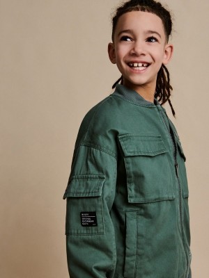 Reserved Oversized Baumwoll Bomber Jacken Jungen Grau Grün | NDG-307816