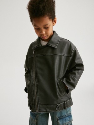 Reserved Oversized Biker Stylen Jacken Jungen Schwarz | NYP-167395