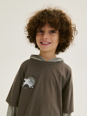 Reserved Oversized Long Sleeve T-print Pullover Jungen Dunkelgrau | GAR-793810