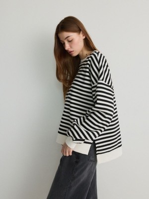 Reserved Oversized Stripe Sweatshirts Damen Schwarz | FCX-268597