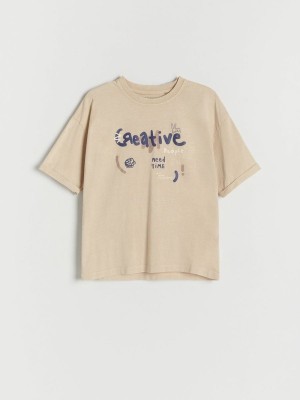 Reserved Oversized T-print T-shirts Jungen Beige | QIU-762849