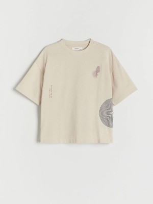 Reserved Oversized T-print T-shirts Jungen Beige | SHP-543287