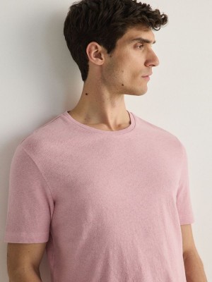 Reserved Regular Fit T-linen Blend T-shirts Herren Rosa | VMC-906825