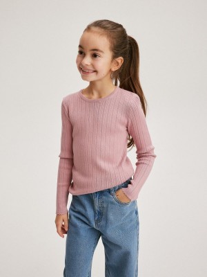 Reserved Rib Knit Pullover Mädchen Rosa | IKE-401395