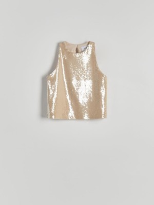 Reserved Sequin Jersey Top T-shirts Damen Beige | BGD-834165