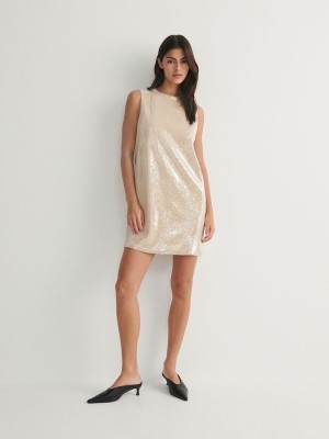 Reserved Sequin Mini Kleid Damen Beige | ENT-068314