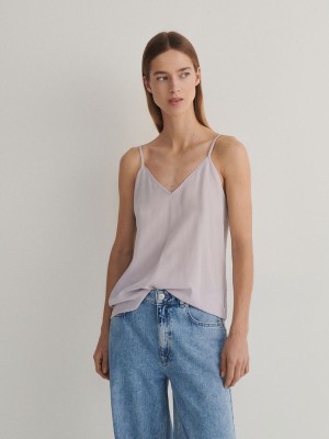 Reserved Silk Top Hemd Damen Lavendel | ZPN-851076