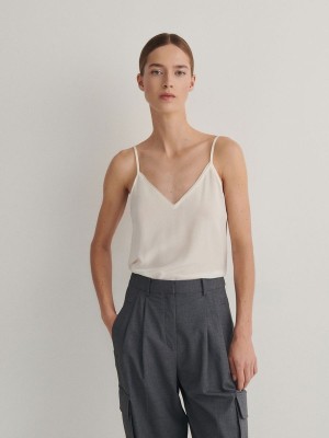 Reserved Silk Top Hemd Damen Weiß | MNT-936482