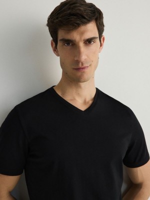 Reserved Slim Fit V-neck T-shirts Herren Schwarz | ORZ-263578