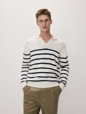 Reserved Stripe Baumwoll Pullover Herren Weiß | NFZ-930568