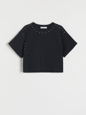 Reserved Studded T-shirts Mädchen Schwarz | LSC-573162