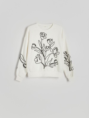 Reserved Sweatdecorative Appliqué Sweatshirts Damen Weiß | XZW-320169