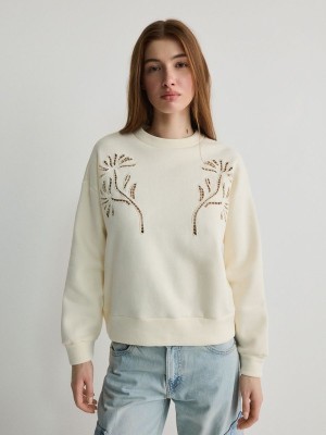 Reserved Sweatembroidery Detailing Sweatshirts Damen Weiß | PMS-498735