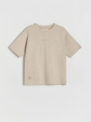 Reserved T-embroidery Detailing T-shirts Jungen Beige | YHM-280417