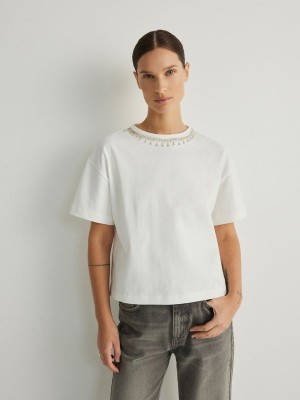 Reserved T-jewellery Detailing T-shirts Damen Weiß | ZYN-872095