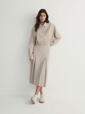 Reserved Two Pleats Röcke Damen Beige | WFX-632198