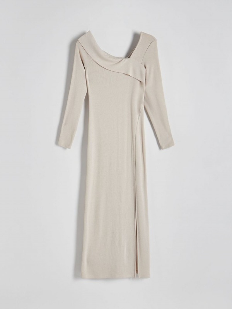 Reserved Asymmetric Neckline Jersey Kleid Damen Beige | FNB-184362