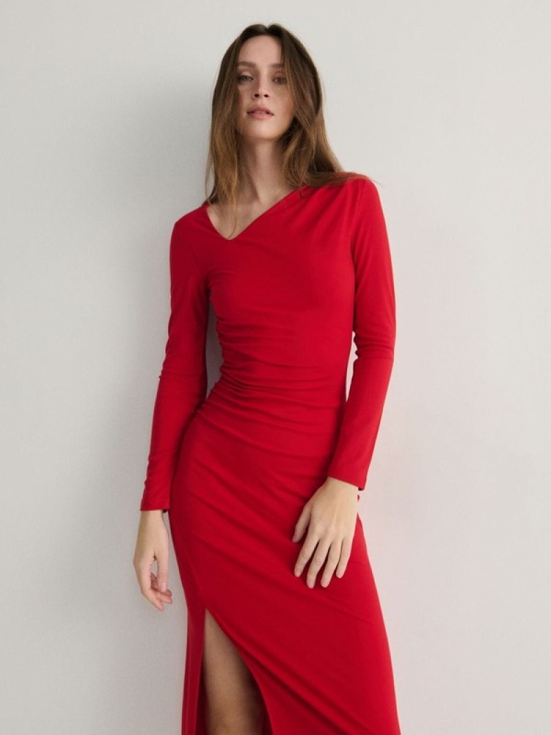 Reserved Asymmetric Neckline Kleid Damen Rot | KHT-508936