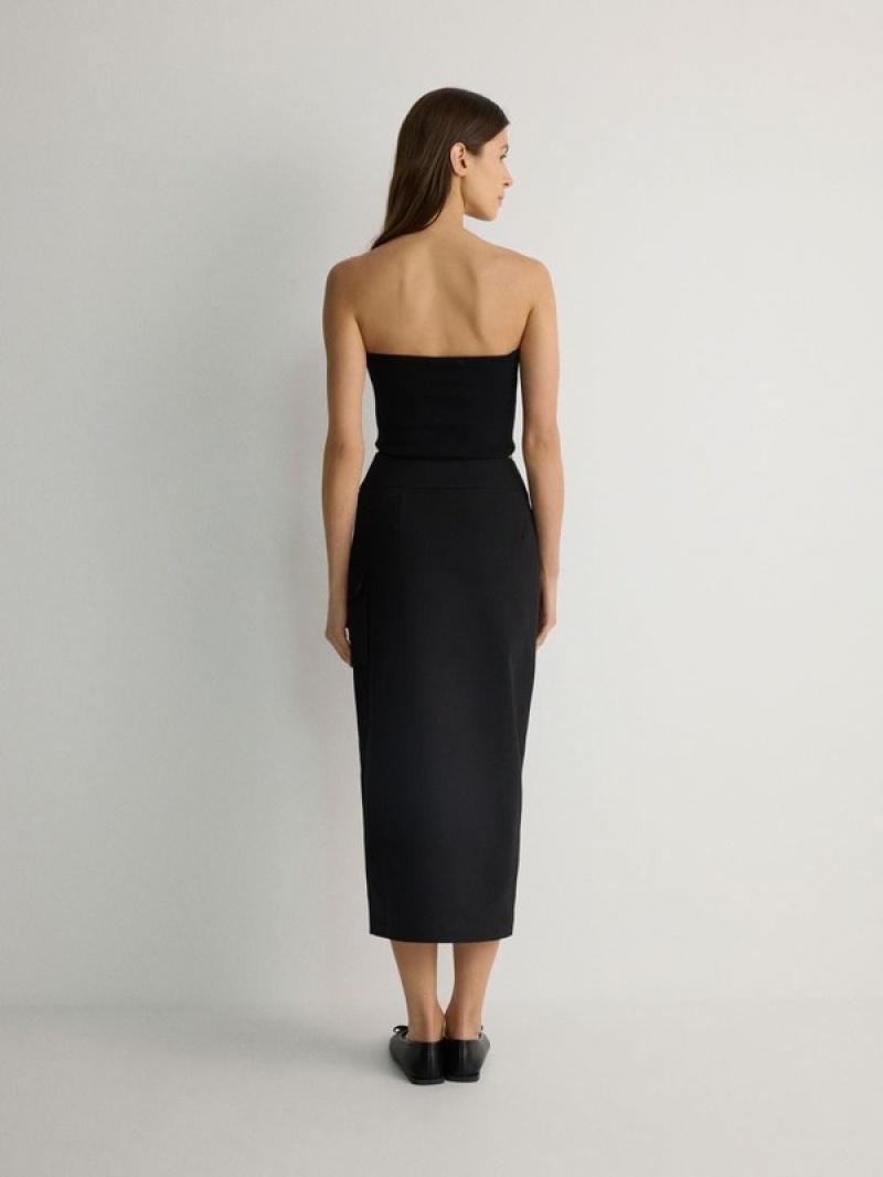 Reserved Asymmetrical Front Detail Röcke Damen Schwarz | SEM-560289