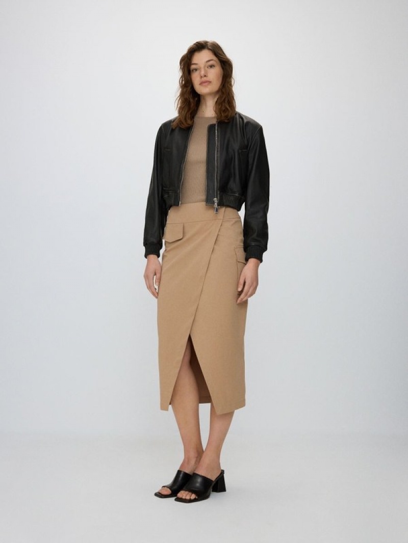 Reserved Asymmetrical Front Detail Röcke Damen Beige | RCP-865270