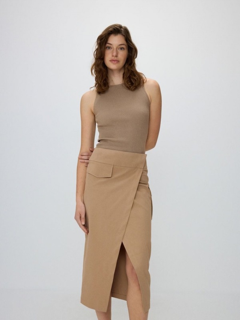 Reserved Asymmetrical Front Detail Röcke Damen Beige | RCP-865270