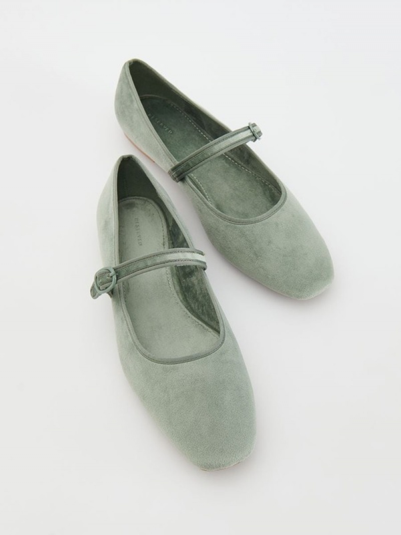 Reserved Ballerinas Halbschuhe Damen Hellolivgrün | FQX-428091