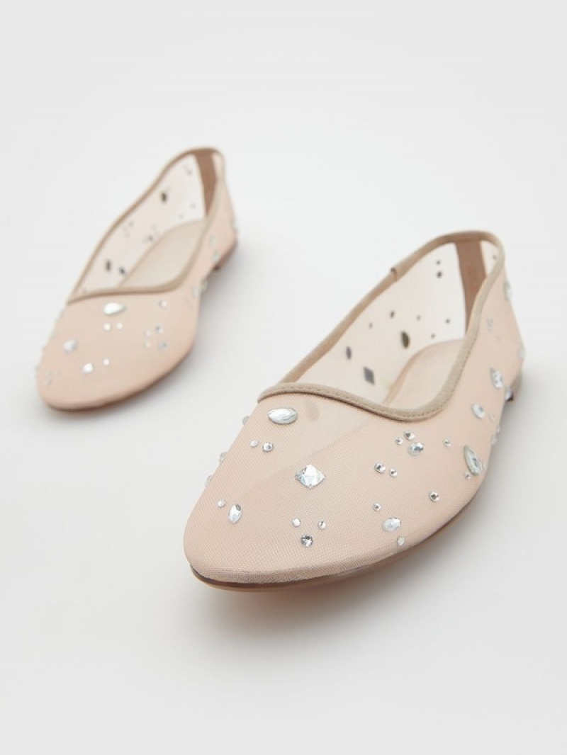 Reserved Ballerinasrhinestones Halbschuhe Damen Beige | XSN-790142