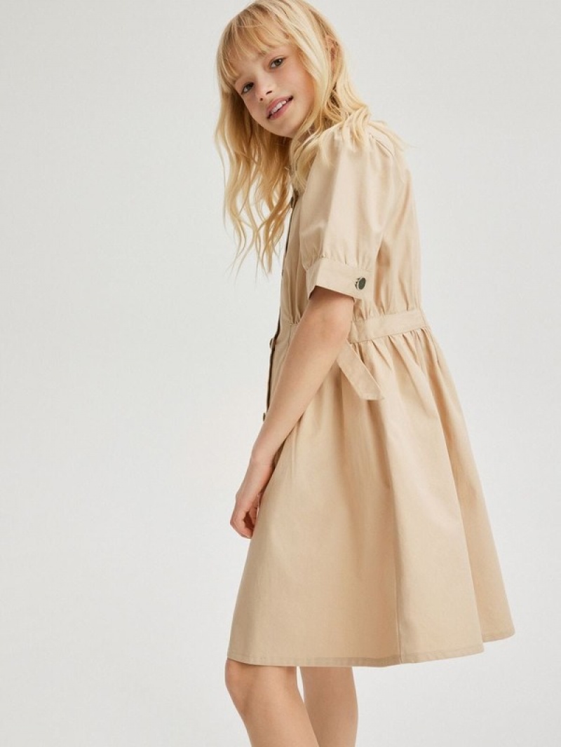 Reserved Baumwoll Kleid Mädchen Beige | CMG-985304