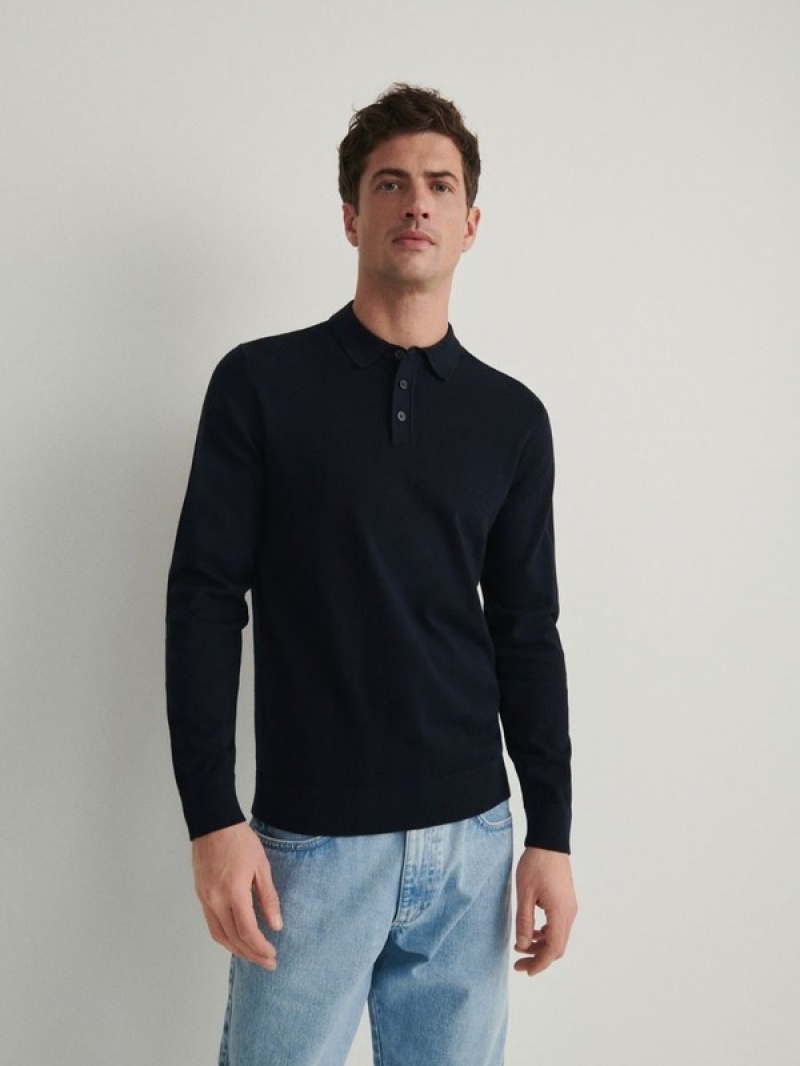 Reserved Baumwoll Long Sleeve Pullover Herren Navy | UAO-873029