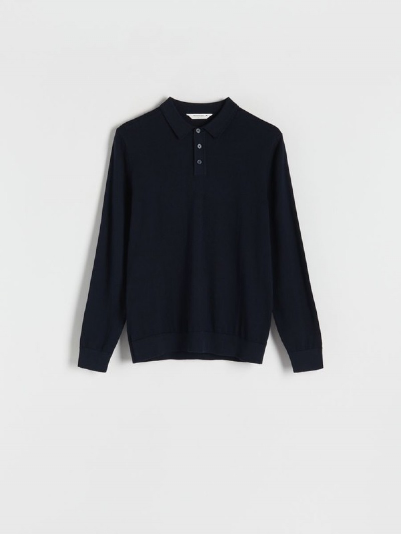 Reserved Baumwoll Long Sleeve Pullover Herren Navy | UAO-873029