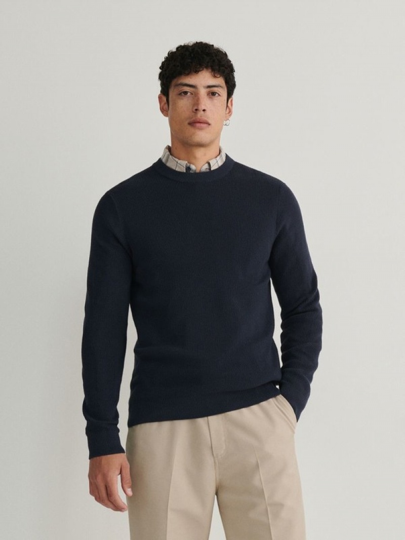 Reserved Baumwoll Pullover Herren Navy | TEH-327481